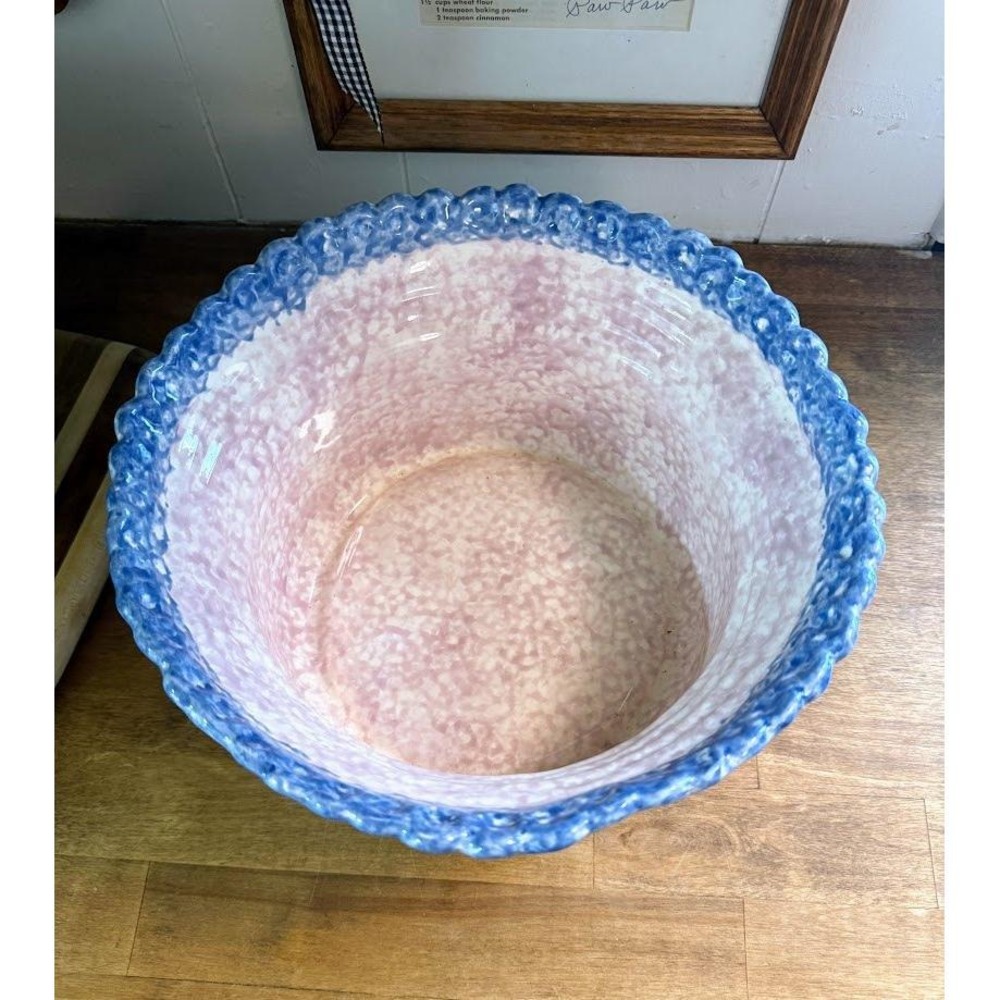 1970 Pinch N' Coil Andrew West Sigma Blue Spongeware Farmhouse Pottery Bowl - Picture 2 of 3